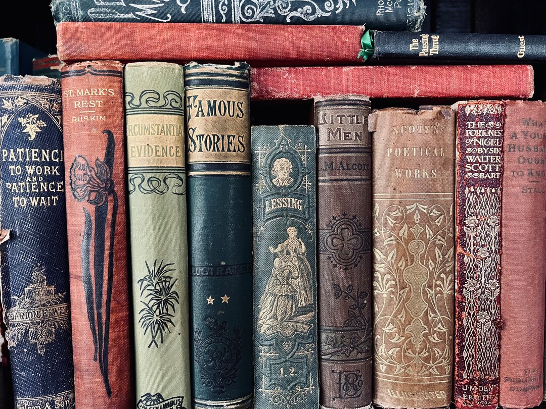 Set Of 8 Vintage Books Mixed Decorative Customizable By Colors 