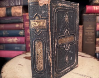 Antique 1873 Longfellow Poetical Works • Gold Embossed Hardcover • Decorative Classic Poetry Book Wedding Table Book Vintage Literary Decor