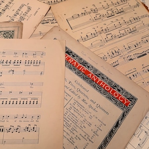May include: A close-up of a vintage music book titled "Celebrated Trios, Quartets, and Quintets" edited by Max Spicker. The book features a black and red border with a gold design. The book is open to a page with a list of musical pieces and composers.