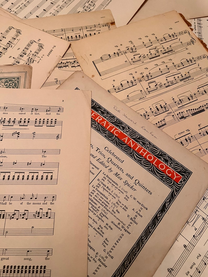 May include: A close-up of a vintage music book titled "Celebrated Trios, Quartets, and Quintets" edited by Max Spicker. The book features a black and red border with a gold design. The book is open to a page with a list of musical pieces and composers.