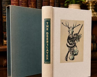 The Deerslayer by James Fenimore Cooper | Heritage Press Edition with Slipcase | Illustrated Classic Adventure Novel | Vintage Library Decor