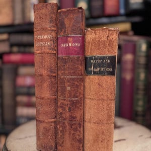 Antique Leather Christian Books Set | 1830s–1850s Sermons & Hymns | Vintage Religious Decor | Collectible Theology Books