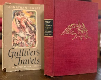 Gullivers Reisen 1945 | Illustriert von Jon Corbino | Vintage Literarische Gilde rotes Tuch Hardcover | Klassiker unter den Bilderromanen Mid Century