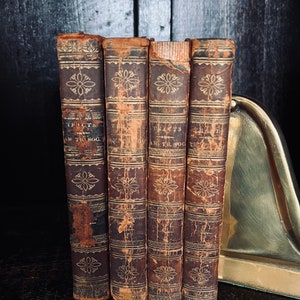 3 Antique Books Curated Design Decorative Binding Classic Literature  Library Decor Farmhouse Book Staging Authentic Book Embossed Book Set 