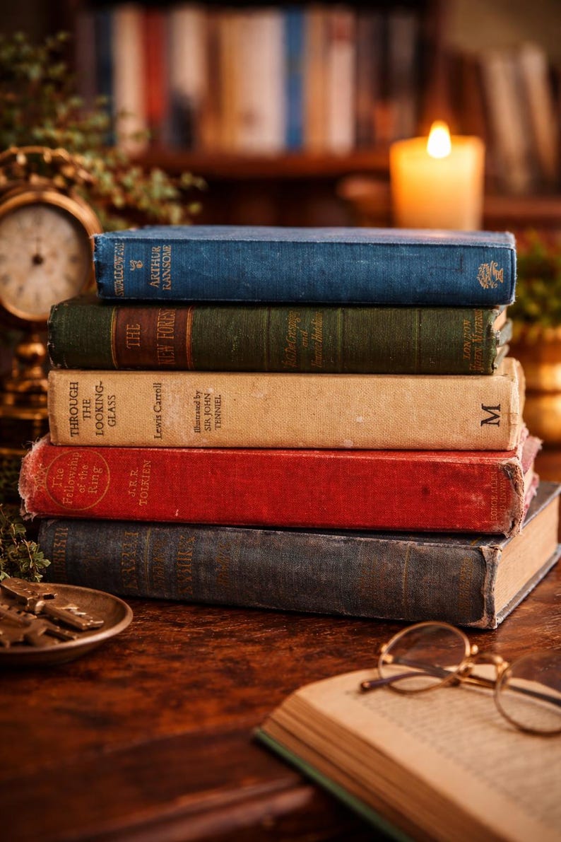 Set of 3 Vintage hardback Old Books Farmhouse decor customizable wedding decor Vintage Book Stacks Classic literature unique gift Authentic image 10