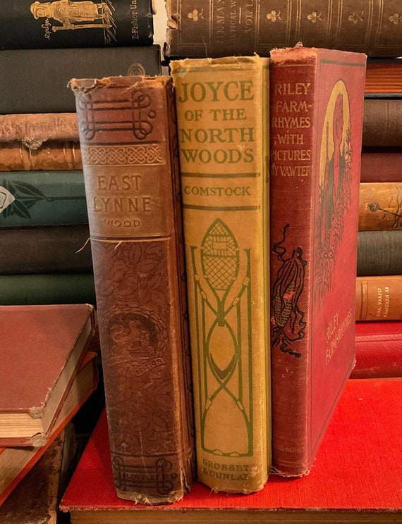 3 Antique Books Curated Design Decorative Binding Classic