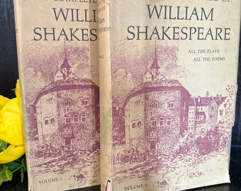 Set of 2 Vintage Shakespeare Books Comedies and Tragedies  Library Decor Staging Wedding Book Set