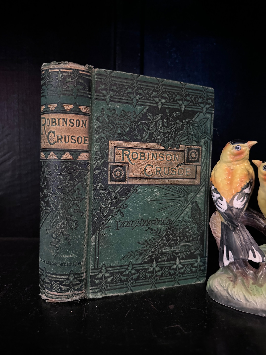Antique Book Robinson Crusoe by Daniel Defoe Embossed Green Book ...
