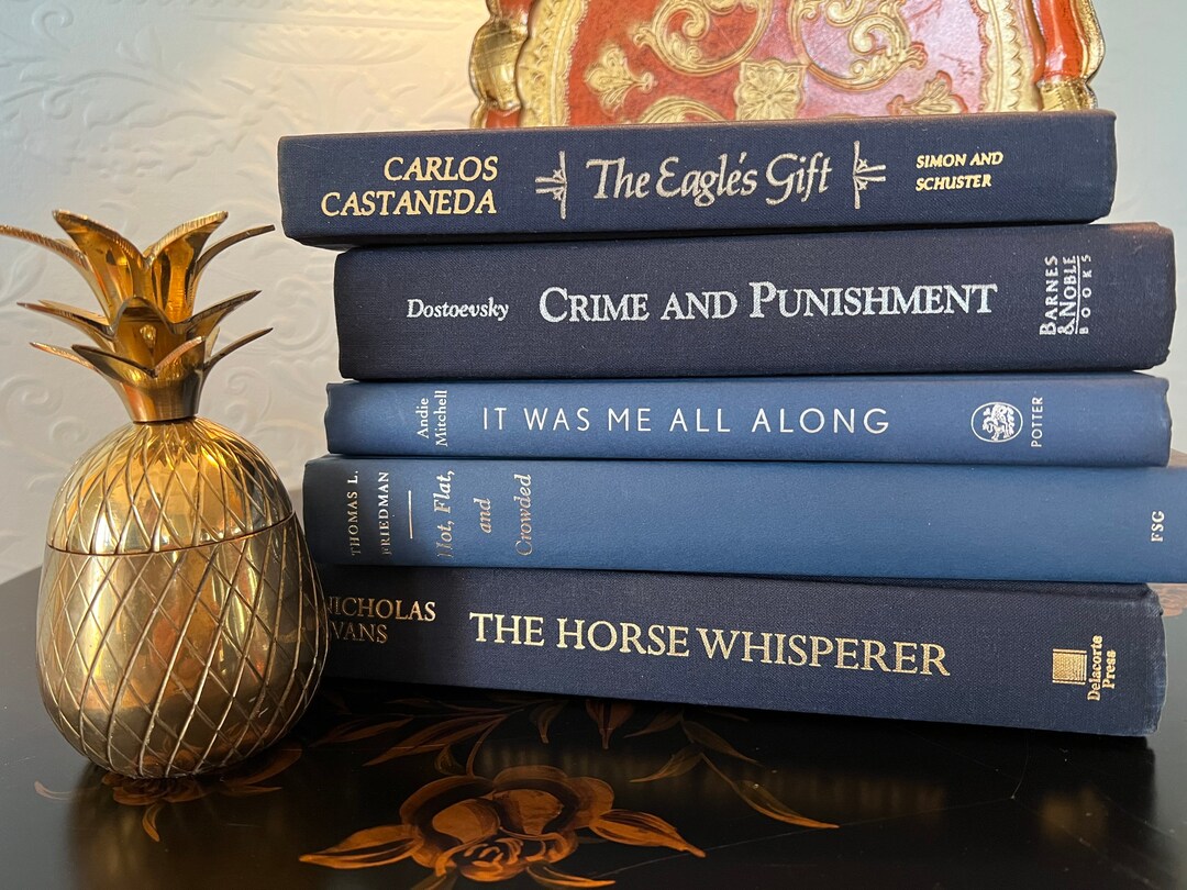 Set Bundle of 5 Navy Blue Books Wedding Decor Staging Authentic ...