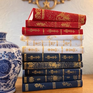 Decorative Books Gold Floral Spine Vintage Style Hardcover Book Stack  Wedding Table Decor Farmhouse Shelf Decor Customizable Color