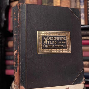Ein beschreibender Atlas der Vereinigten Staaten Antique Book Leather Bound Rare Sammlerstück 1884 Buch der Karten