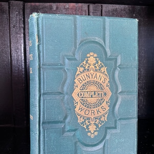Antique Book Bunyans Complete Works Illustrated 1875 Rare Book Wedding Decor Bookish Classic Literature Collectible