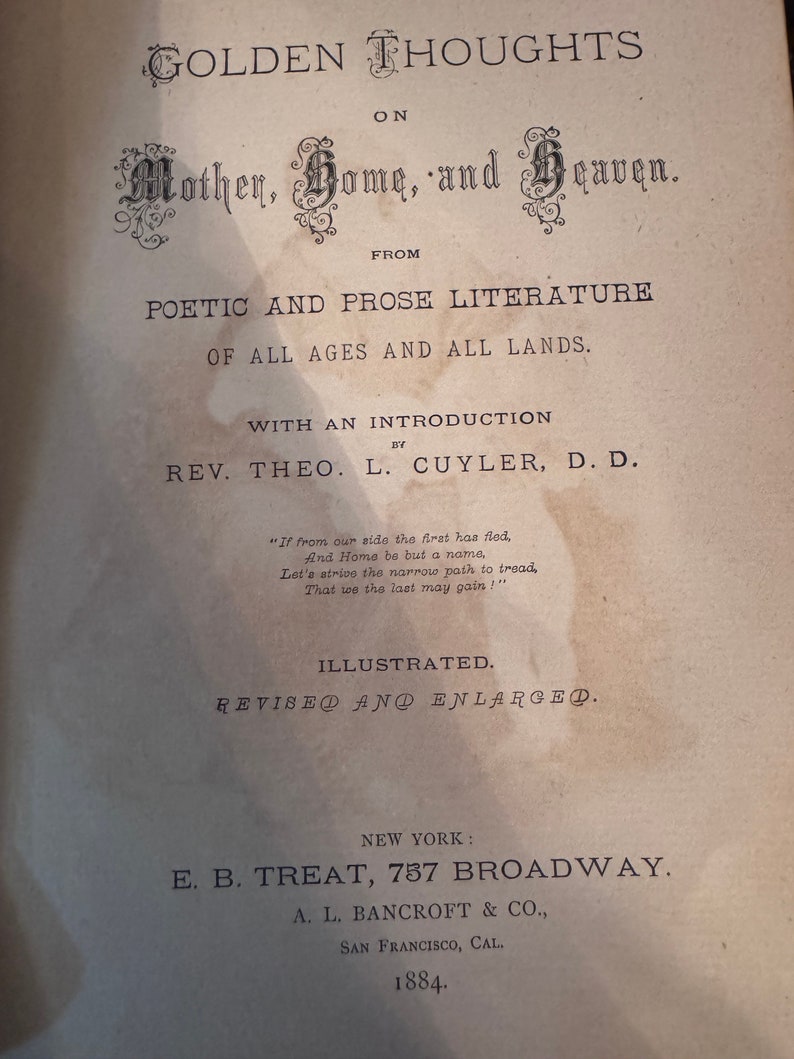 Antique Book Golden Thoughts on Mother Home and Heaven from Poetic and Prose Literature Decorative Spines Wedding books Staging image 7