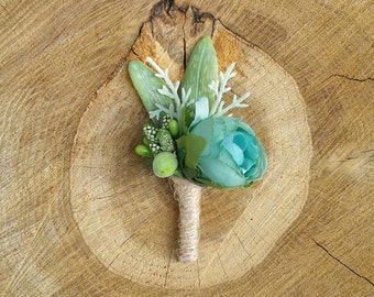 Turquoise Blue Boutonniere Flower boutonniere Wedding buttonhole Groom buttonhole