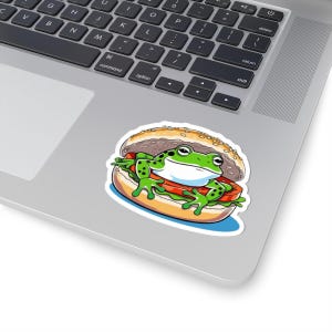 Lustige Frosch Hamburger Kiss-Cut Aufkleber, lustige Froschaufkleber, lustige Froschaufkleber, lustige Laptop Dekoration, einzigartiges Geschenk für Tierliebhaber, verspielte Wanddekoration