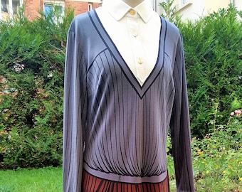 Roberta di Camerino Printed Jersey Brown Gray Striped Vintage Dress