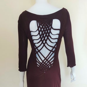 Jean Paul Gaultier Open Back Backless Evening Cocktail Elegant JPG Brown Bordeaux Tattoo Vintage 90s Mini Midi Dress