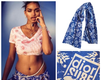 CHRISTIAN DIOR SS 2004 Surf Chick Scarf by John Galliano J adore 1947 Blue Vintage Scarf Pareo Wrap Skirt Tee Top