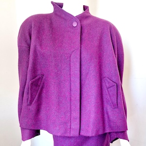 Thierry Mugler Cape Activ Couture Fioletowy Fioletowy Wełniany Duży Zestaw Sukienek Kostium Spódnica Zestaw Garnitur