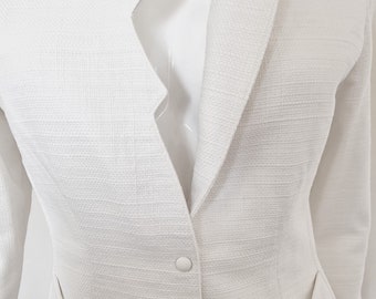 Thierry Mugler Thunder White Off Wasp Waist Bee Cream Vintage Paris France 90s Runway Couture Blazer Elegant Jacket