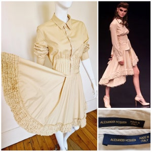 Alexander McQueen Runway #20 The Dance of the Twisted Bull Spring Summer 2002 Couture Brown Evening Beige Skirt Badge Costume Suit Dress