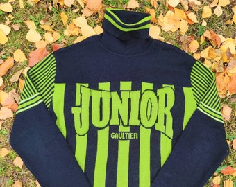 Jean Paul Gaultier Junior Logo Text Striped Tattoo Vintage 90s 1994 Sweater Jumper Top Pullover