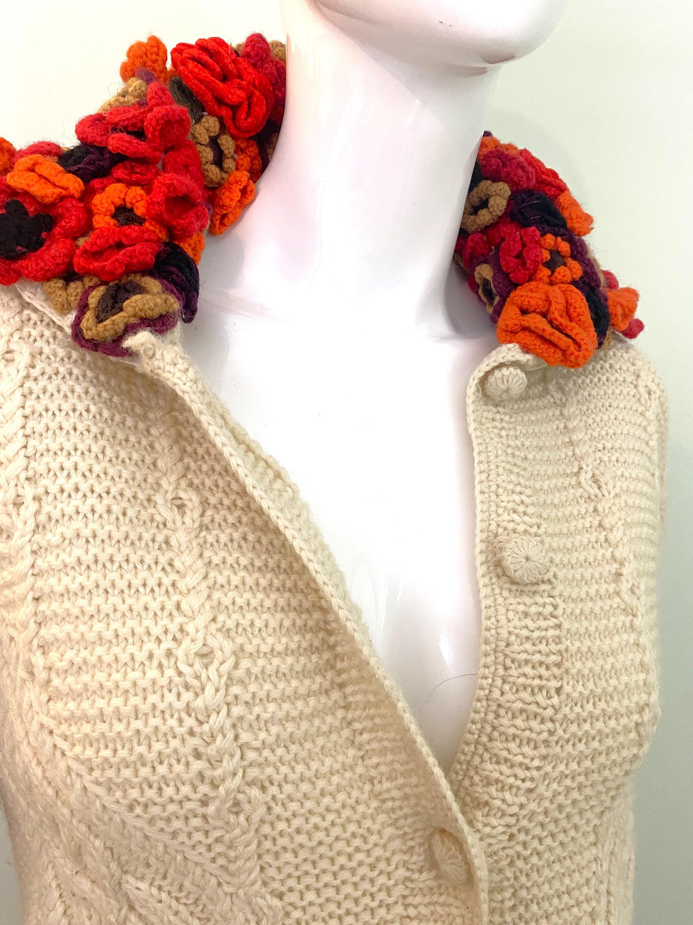 Moschino Crochet Beaded Flower Cheap & Chick Couture Wool Vintage Moschino Crochet Beaded Flower Cheap & Chick Couture Wool Vintage