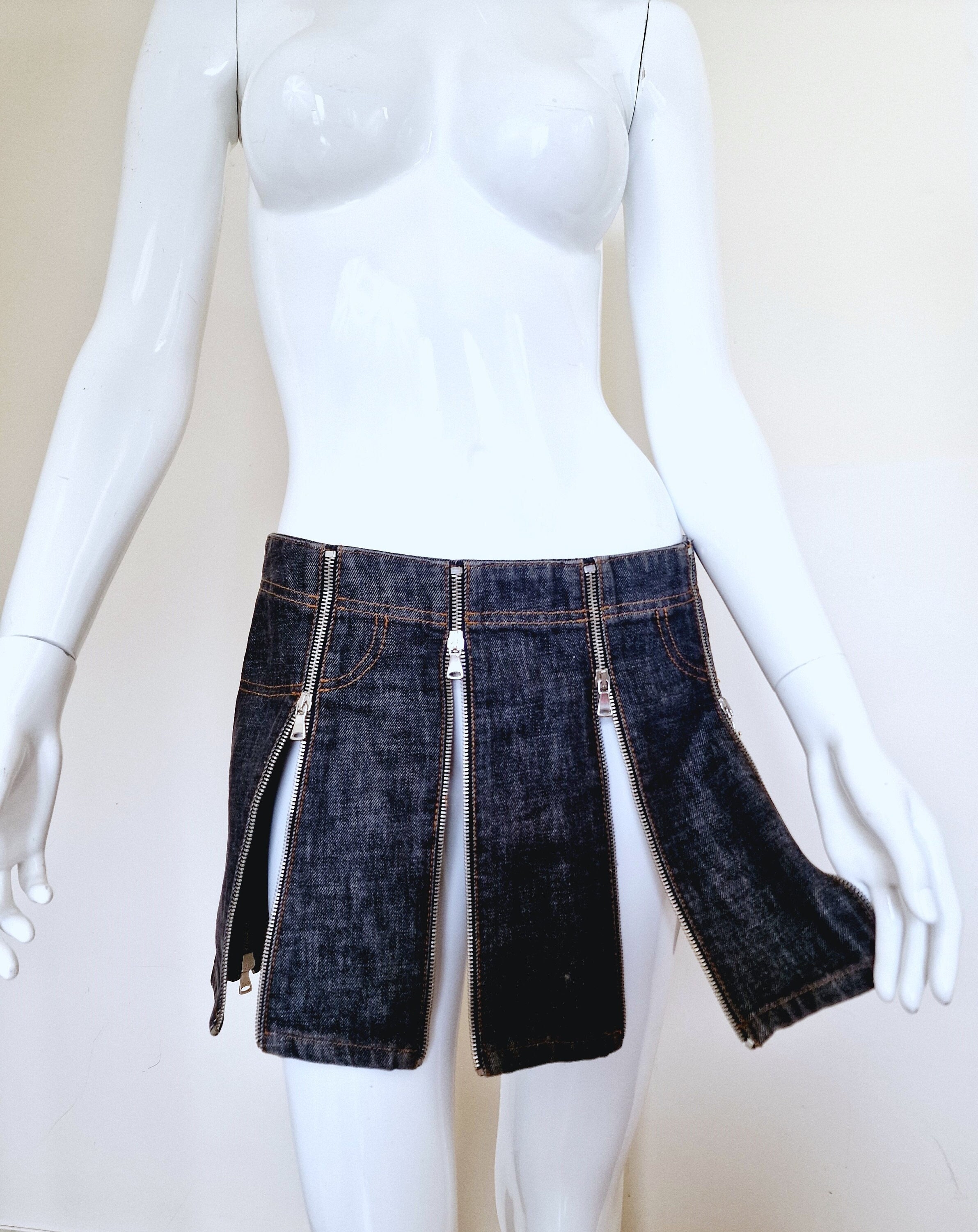 D&G Dolce and Gabbana Zip Zipper Panel Metal Denim Vintage