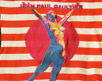 Jean Paul Gaultier Amour au Soleil Circus Striped Transparent Orange Tank JPG T-shirt Tattoo Vintage 90s Medium Tee Top