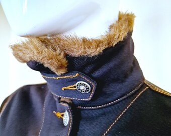 Jean Paul Gaultier Denim Fake Fur Collar Navy Blue Woman Women XS