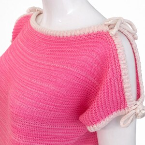 Courrèges Paris Vintage Rosa Stickad Topp - Y2K Neon Virkad Tröja Öppen Bara Axlar Knytpullover Transparent - Storlek Medium bild 4