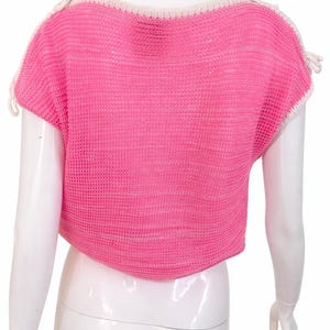 Courrèges Paris Vintage Rosa Stickad Topp - Y2K Neon Virkad Tröja Öppen Bara Axlar Knytpullover Transparent - Storlek Medium bild 7