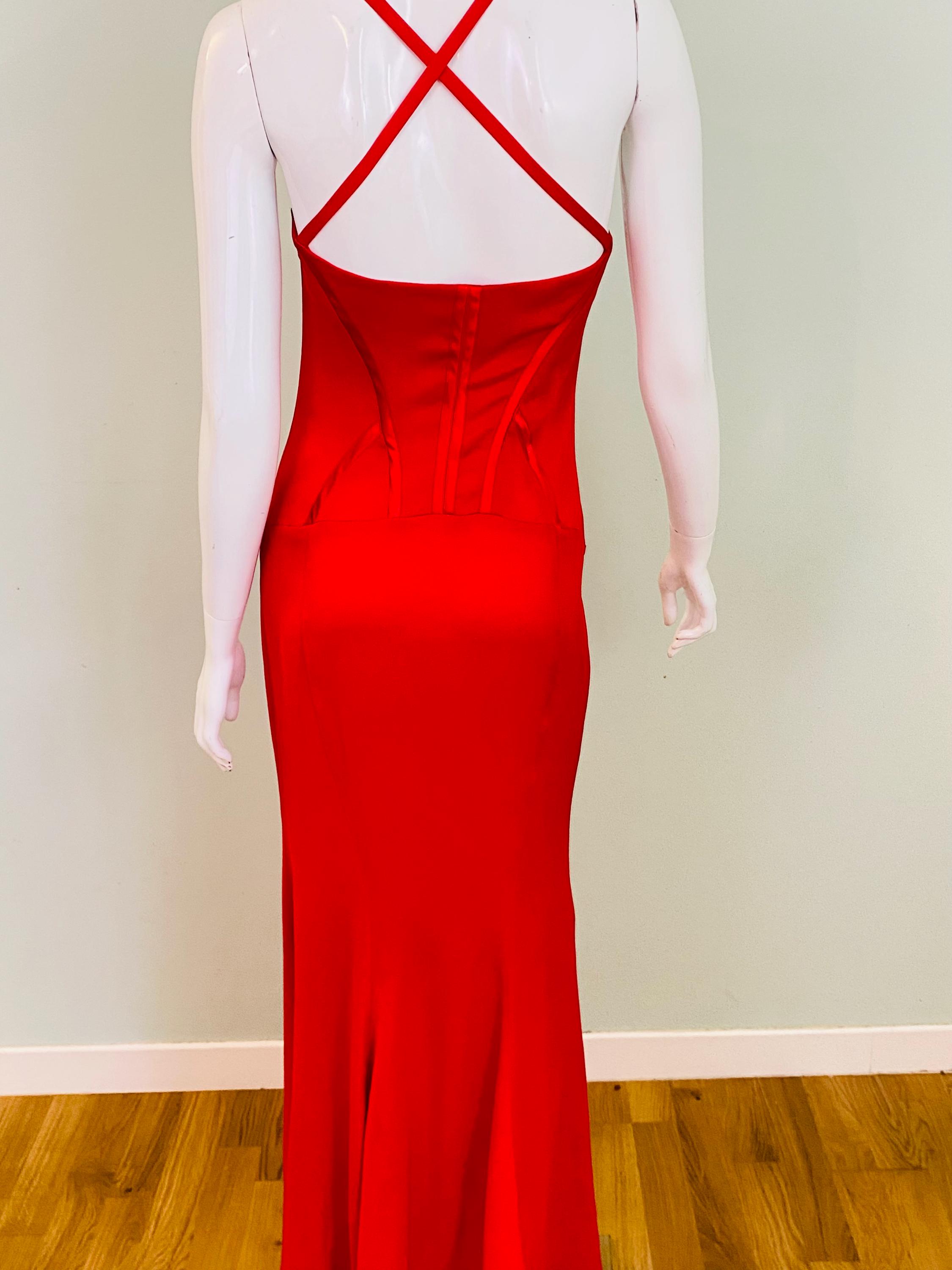 Gianni Versace Jeans Couture Clips Bustier Corset Slit Red Lace up Black Vintage Medium Gown Dress