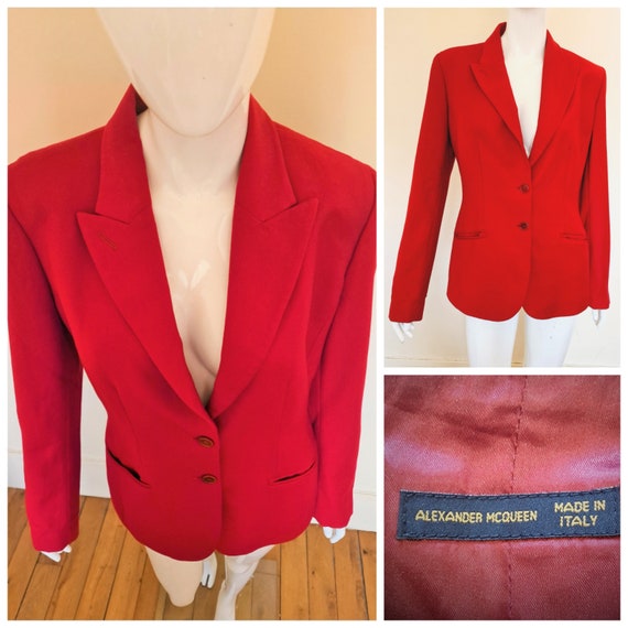 Alexander McQueen, Early Alexander McQueen Red Joan of Arc Autumn Winter 1998 AW98 Collection Runway 90s Evening Vintage Men Men Suit Coat Jacket Blazer