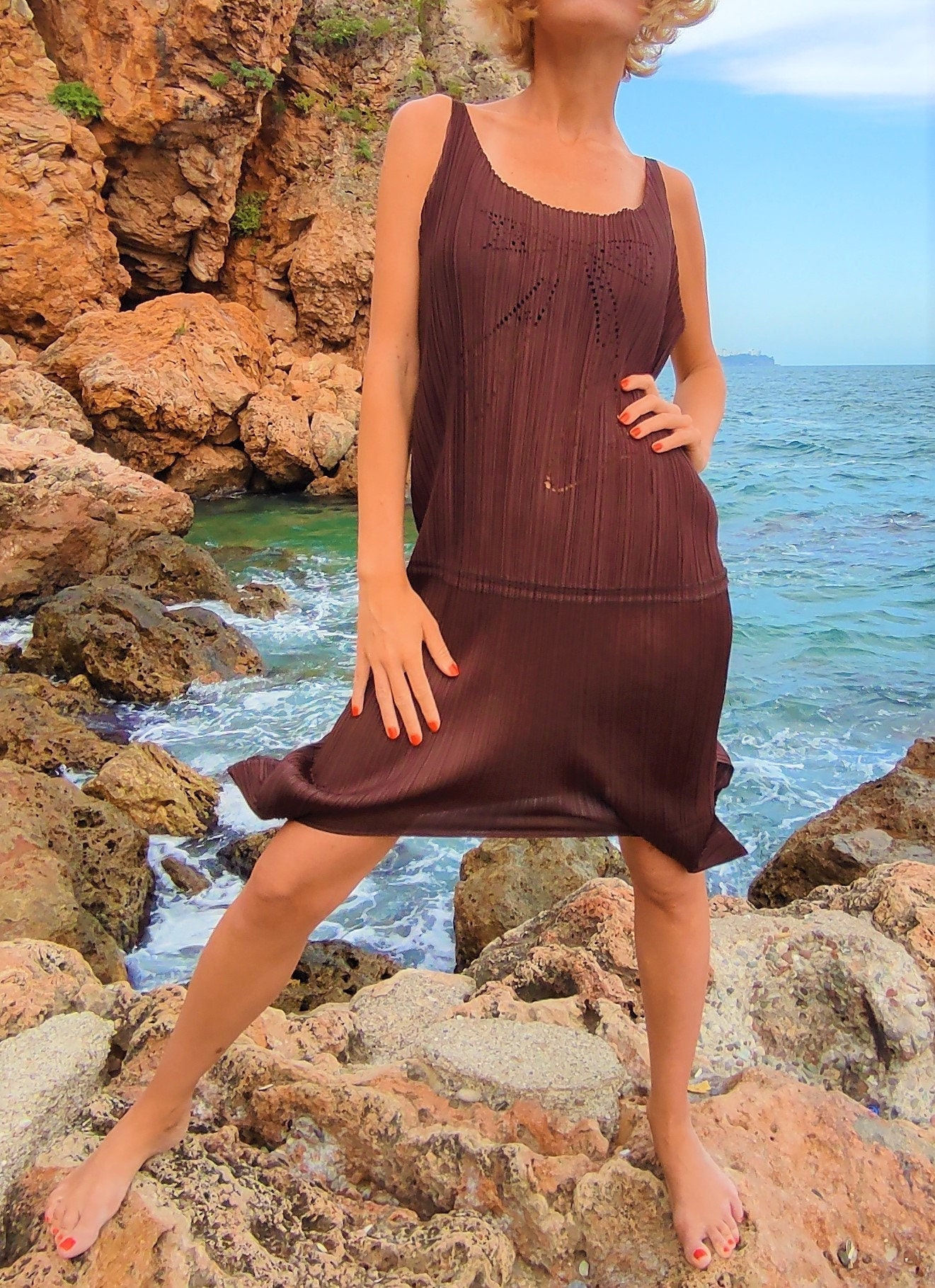 Issey Miyake Pleats Please Pleated Brown Bow 2 Sides Sence