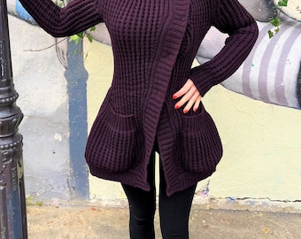Alexander Mcqueen Cable Knit Knitted Structure Pocket Purple
