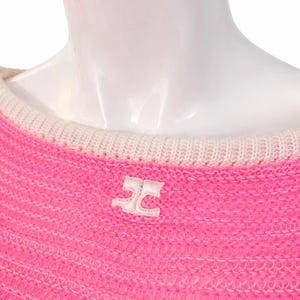 Courrèges Paris Vintage Rosa Stickad Topp - Y2K Neon Virkad Tröja Öppen Bara Axlar Knytpullover Transparent - Storlek Medium bild 1