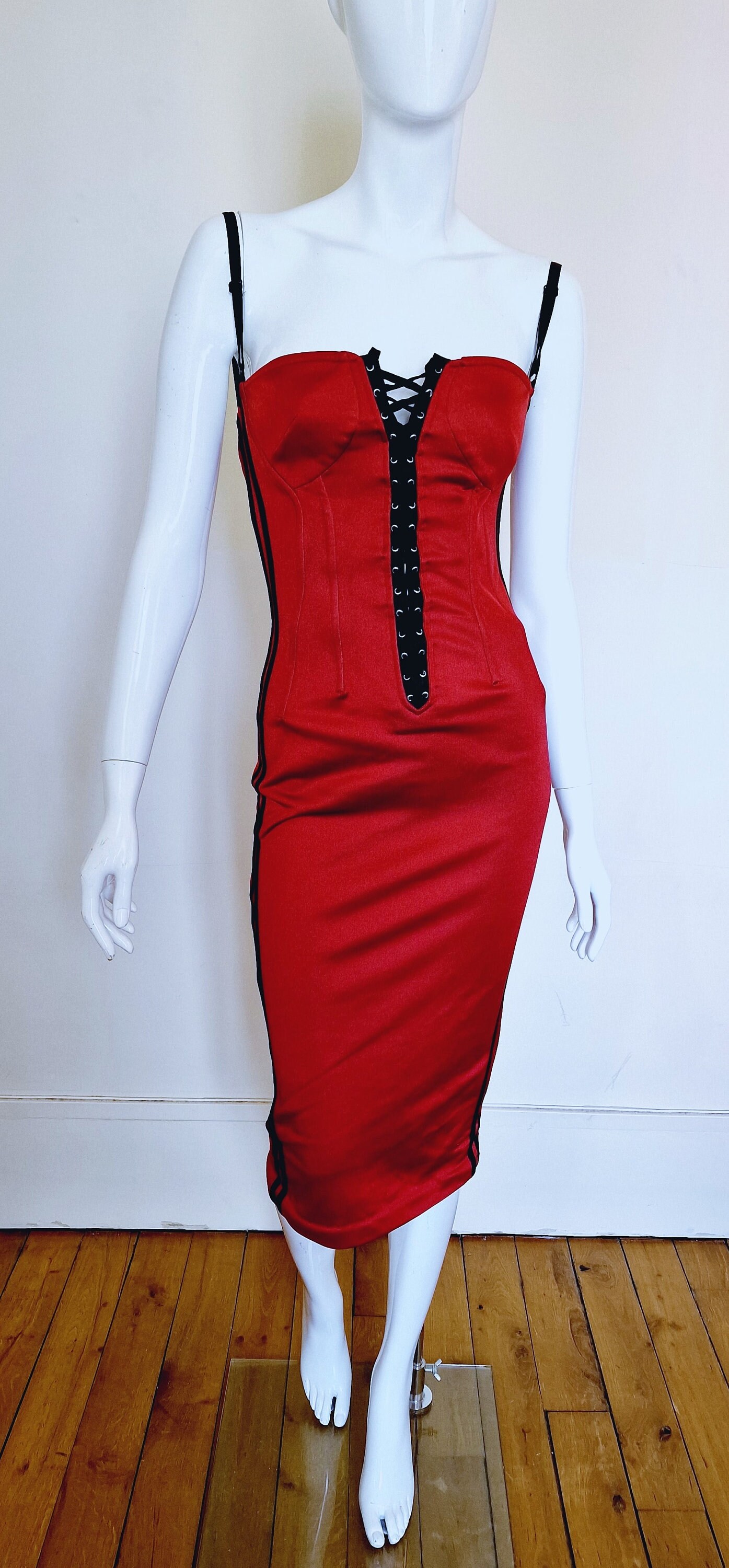 D&G Dolce and Gabbana Radio Corset Lace up Red Tartan Plaid