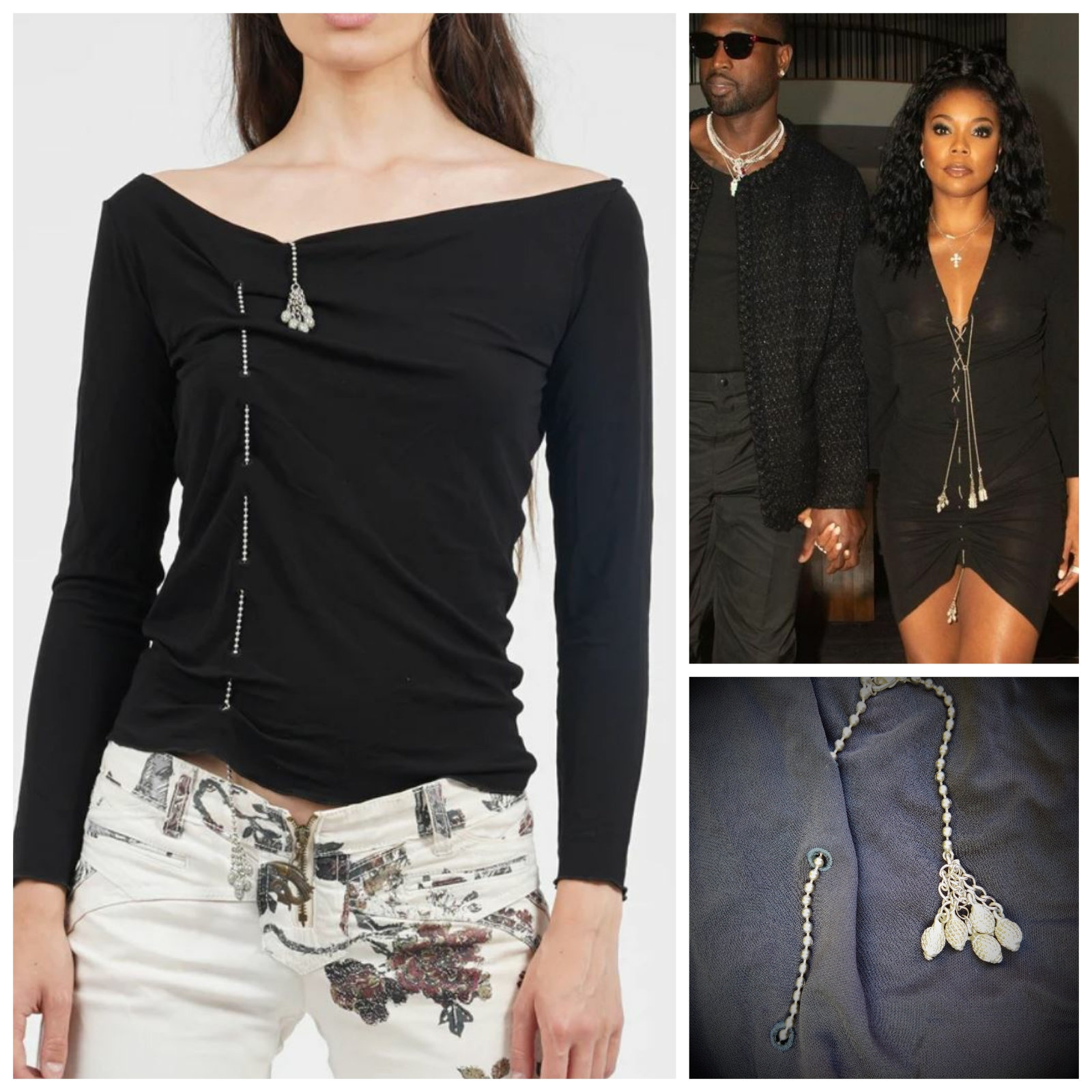 Jean Paul Gaultier Silver Chain Lace up Black Semi Sheer Jean Paul Gaultier Silver Chain Lace up Black Semi Sheer