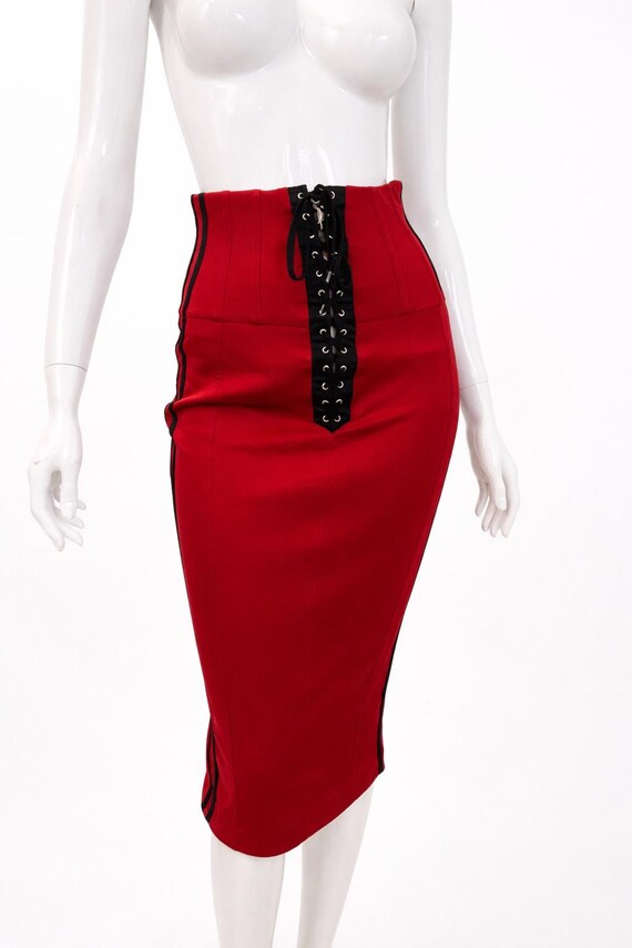 D&G Dolce and Gabbana Lace Up Pencil Skirt – Corset Y2K Radio Logo – Designer XS X-small Small View 3