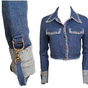 Christian Dior by John Galliano Horsebit F/W 2000 Fly Girls Collection Saddle D Crop Blue Medium Wool Jacket