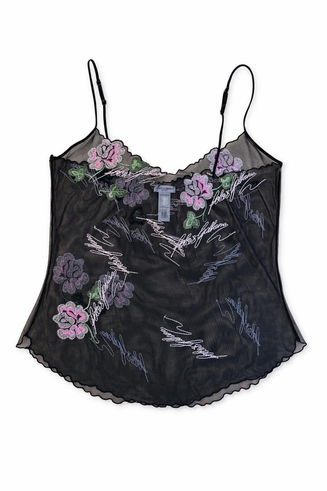 Vintage Dolce & Gabbana Sheer Mesh Top - Floral Embroidered DG