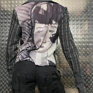 Cop Copine Mesh Wrap French Vintage Face Tattoo Men Women Medium Large Transparent Gaultier Syle Y2K Sheer T-shirt Tee Top