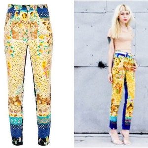 Vintage Versace Jeans Couture Velvet Dot Dots Floral Flower Cat Tiger Leopard High Velour Rise Waist Cat Pantalones Jeans