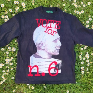 Jean Paul Gaultier Junior Vintage Vote for n.6 Symbol Men Face Head Tattoo Haut Top Long Sleeve T-shirt Chemise
