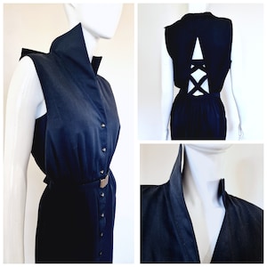 Thierry Mugler Vampire Bondage Strap Back Metal Belt Evening Cut Out Cut-out Black Runway Gown Vintage Paris France 90s Midi Dress