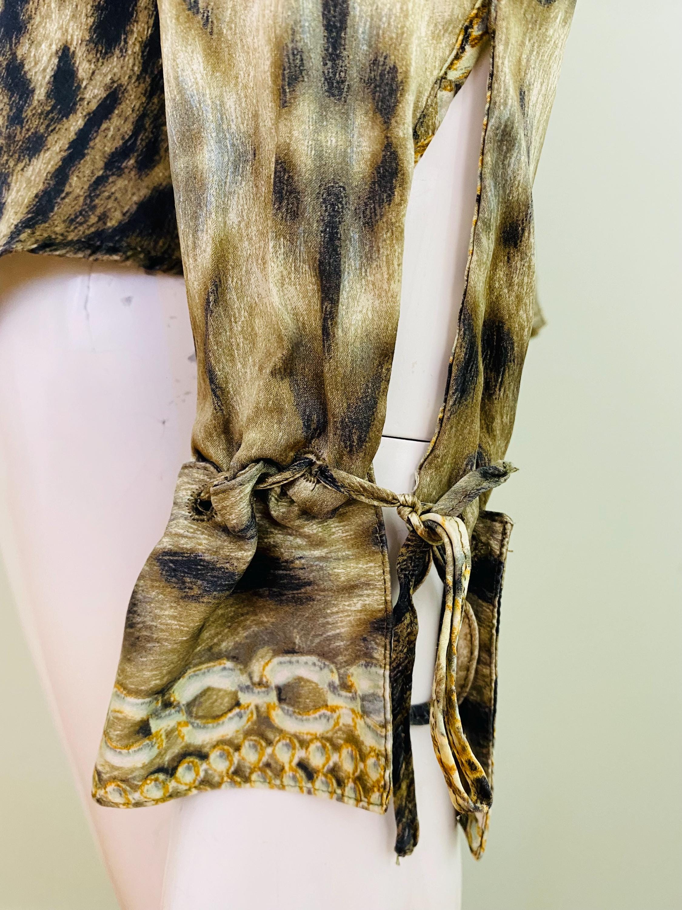 Roberto Cavalli Silk Chain Leopard Lion Animal Print Vintage 