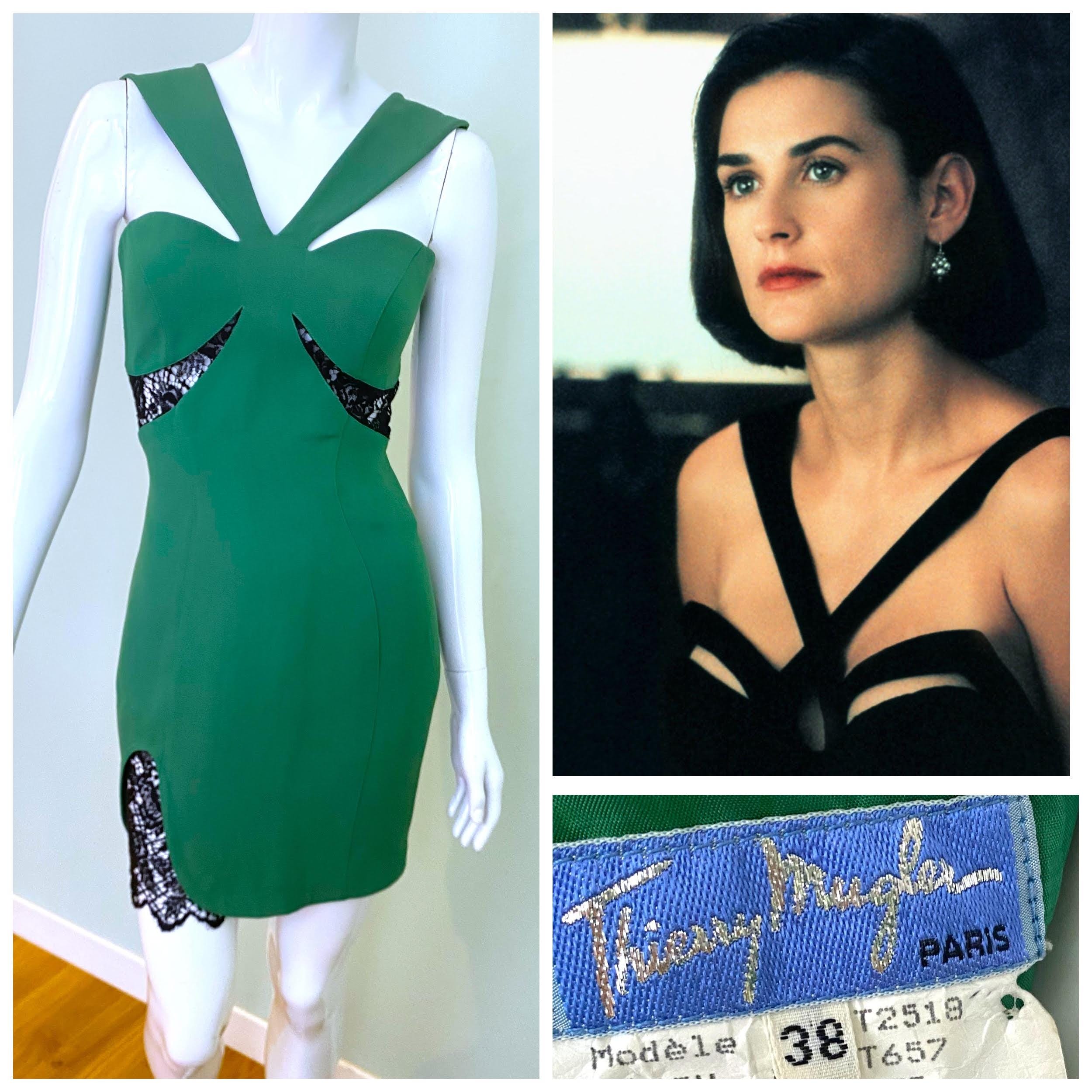 Thierry Mugler 1992 S/S Lace Crepe Demi Moore Green Black Medium