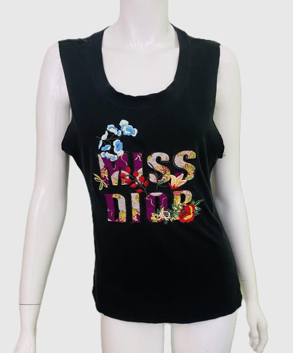 Christian Dior MISS DIOR タンクトップ Christian Dior Miss Dior Embroidered J'adore Black Women Logo Text