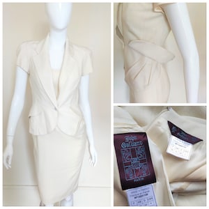 Early John Galliano S/S 1999 Runway Vintage White Catwalk Pants Blazer Formal Evening Jacket Ensemble Dress Costume Suit